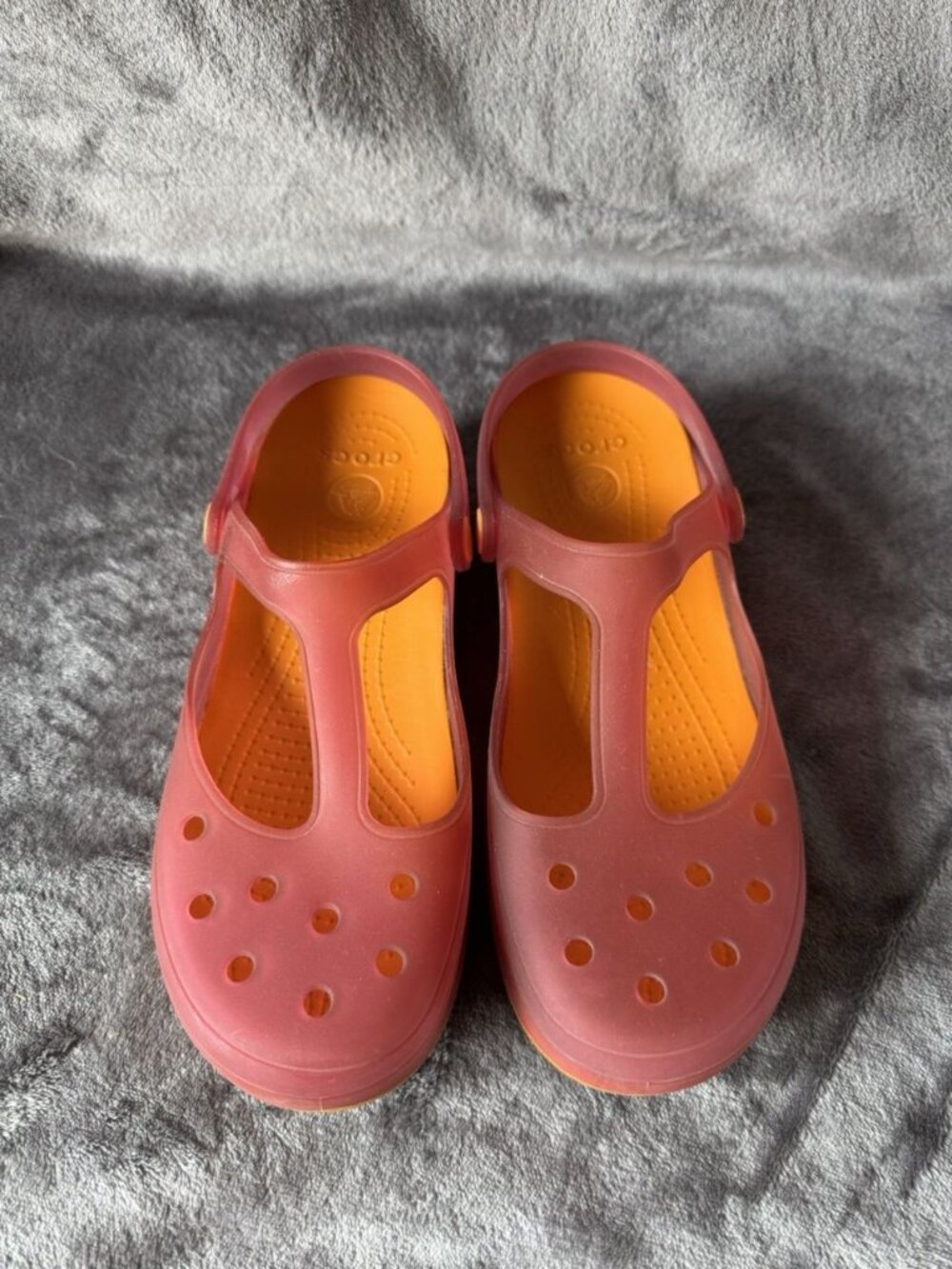 CROCS Carlie Womens 8 T-Strap Slip-On Mary Jane Jelly Comfort Shoes Clogs Pink